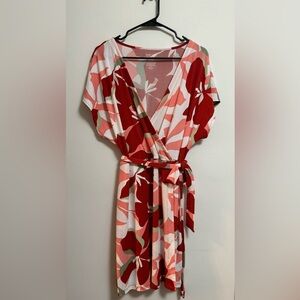 Nine West Red and Pink Floral Midi Dress
